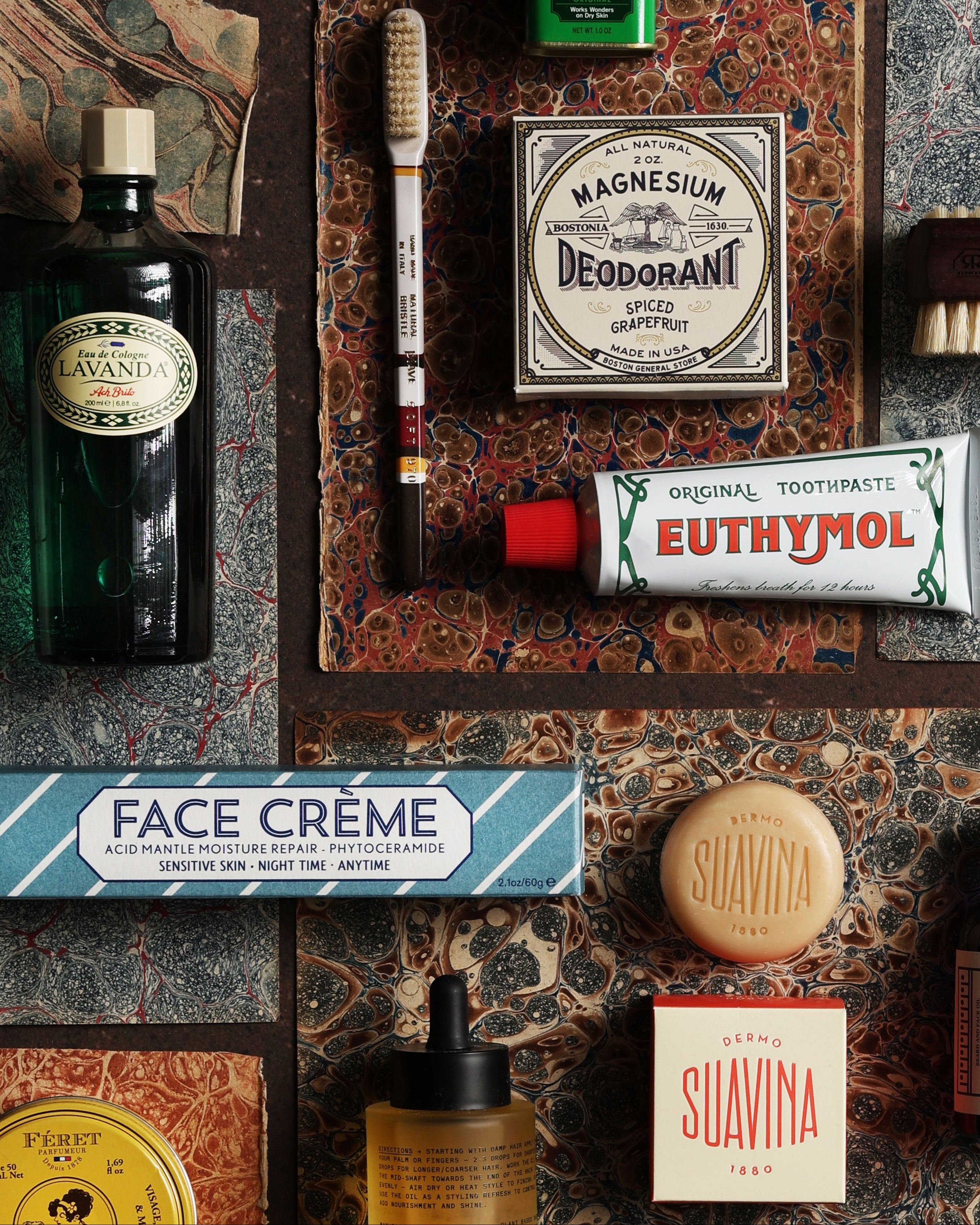 Flat lay of apothecary and personal care items.