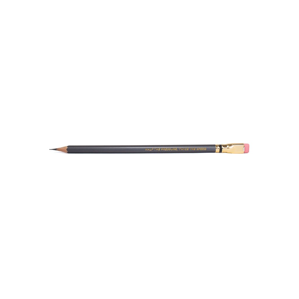 Back of a single gray metallic Blackwing pencil.