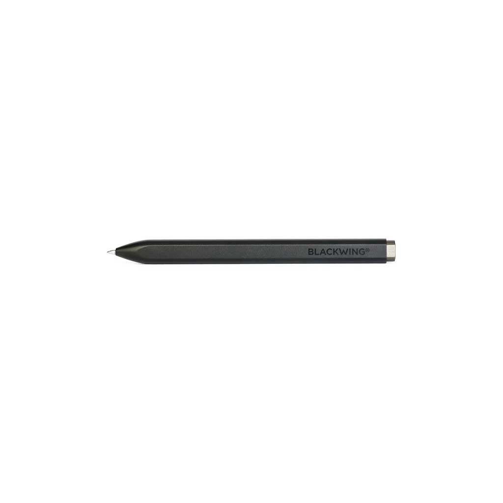 Aluminum blackwing pen with subtle branding on white background
