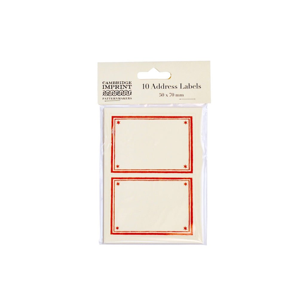 Packaged set of sticky labels with red borders.