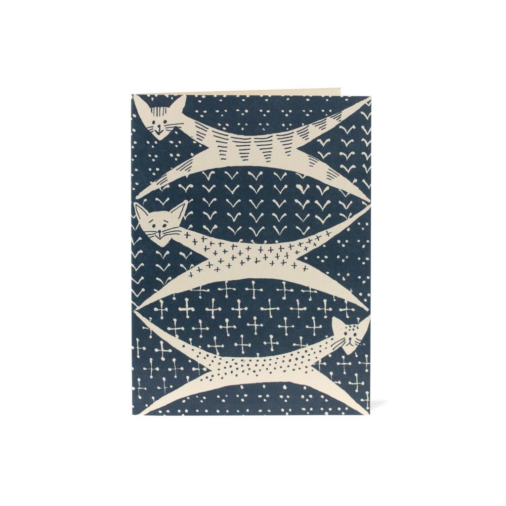 Greeting card with cat pattern on a blue background