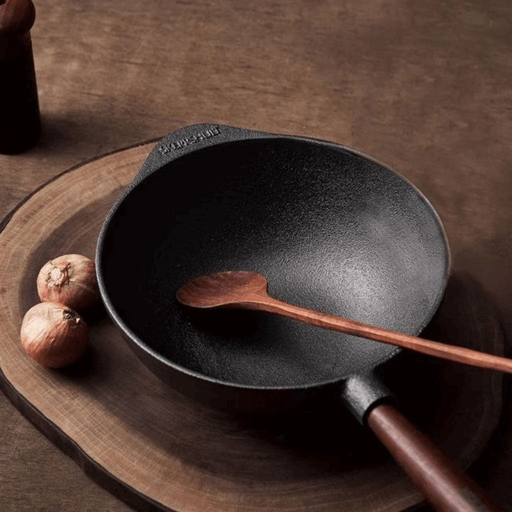 Cast Iron Wok 12" with Walnut Handle Boston General Store