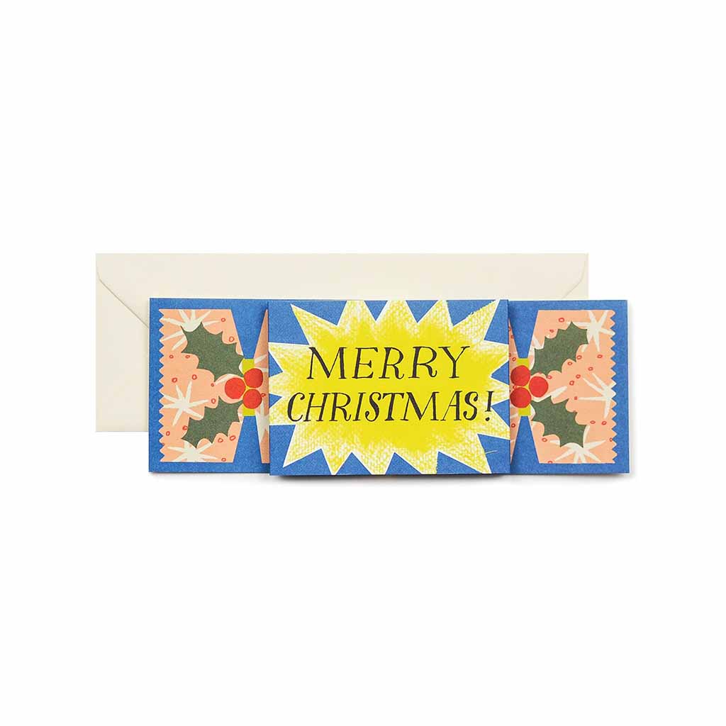 Christmas card with 'Merry Christmas!' text and holly design on a white background
