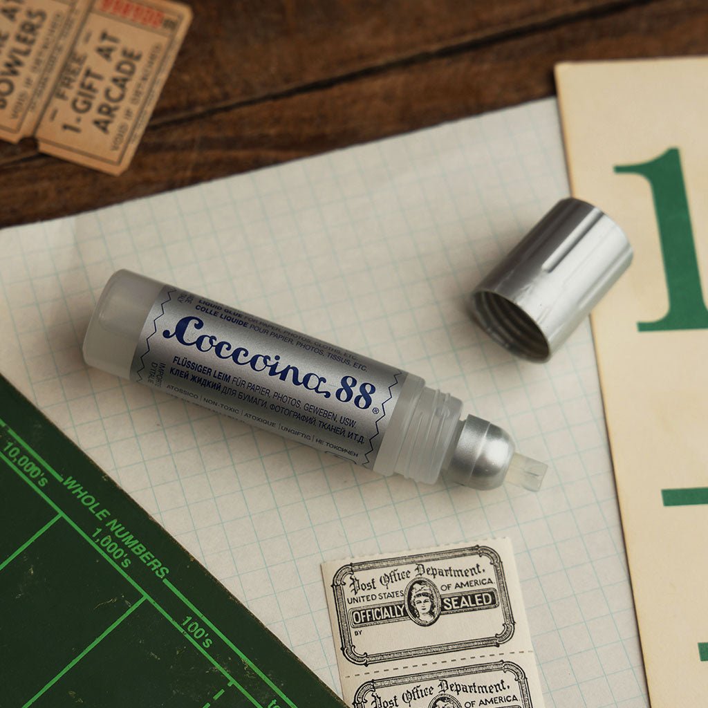 Close up of Coccoina 81 liquid glue rubber applicator