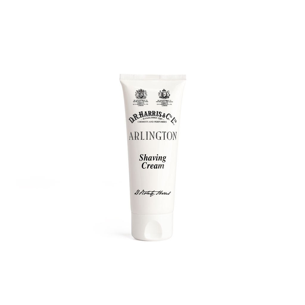 Dr. Harris Arlington Shaving Cream tube on a white background
