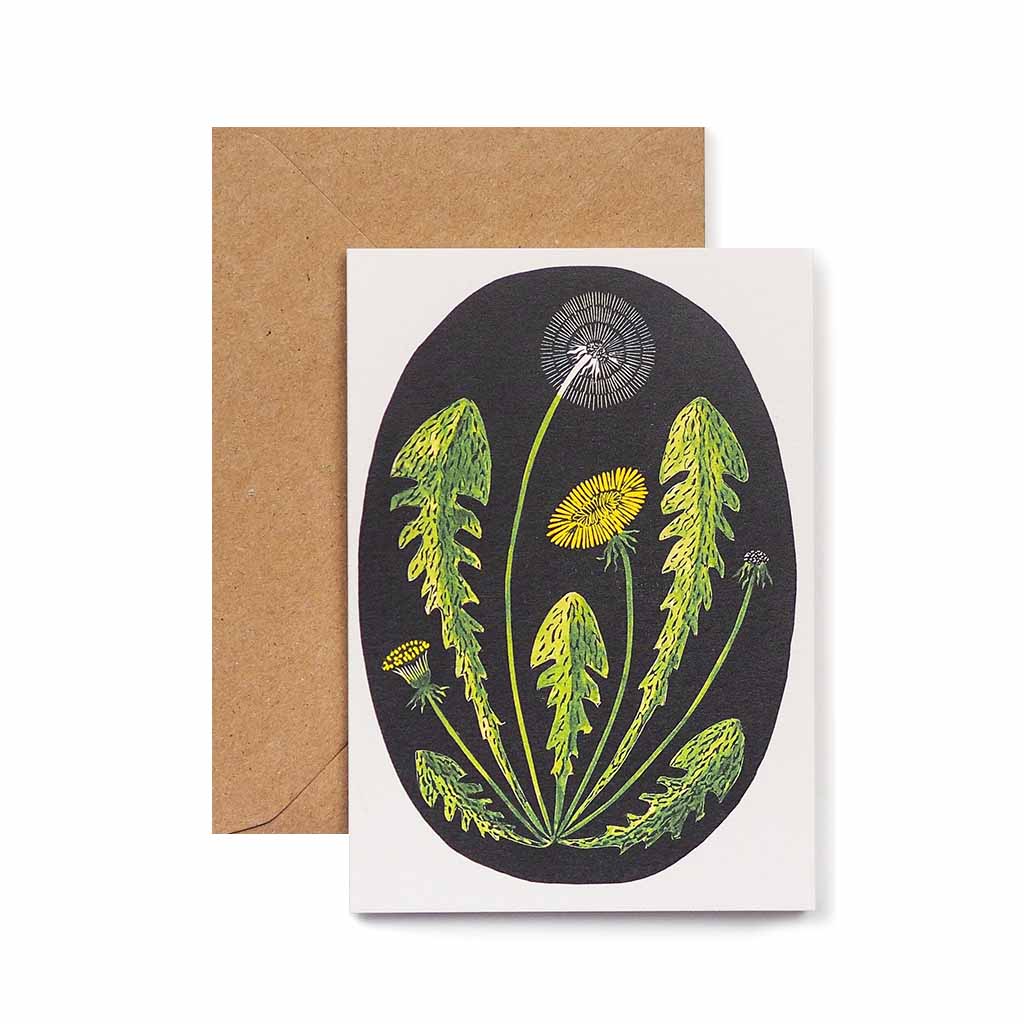 Greeting card with dandelion illustration with kraft envelope