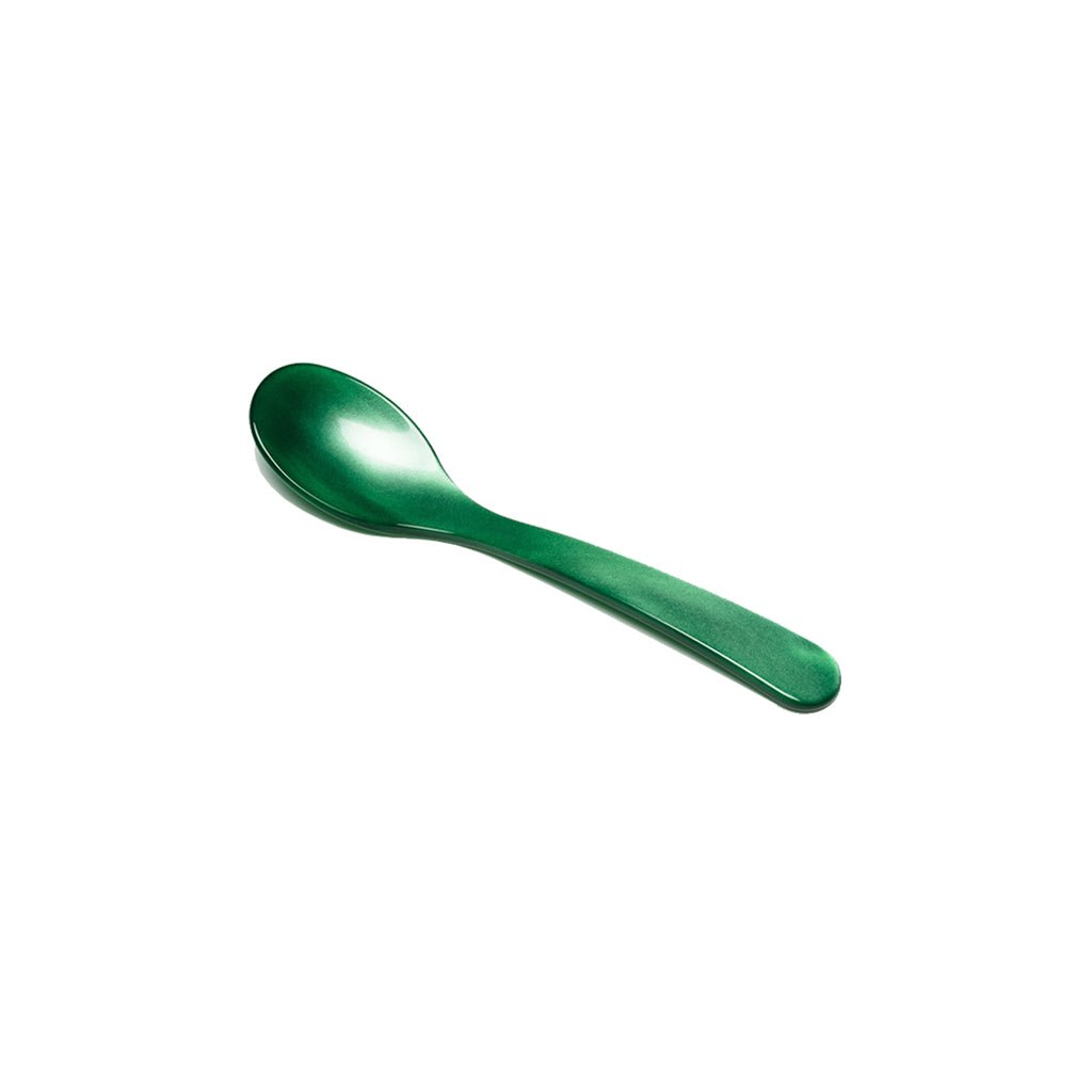 Dark green acrylic egg spoon on white background