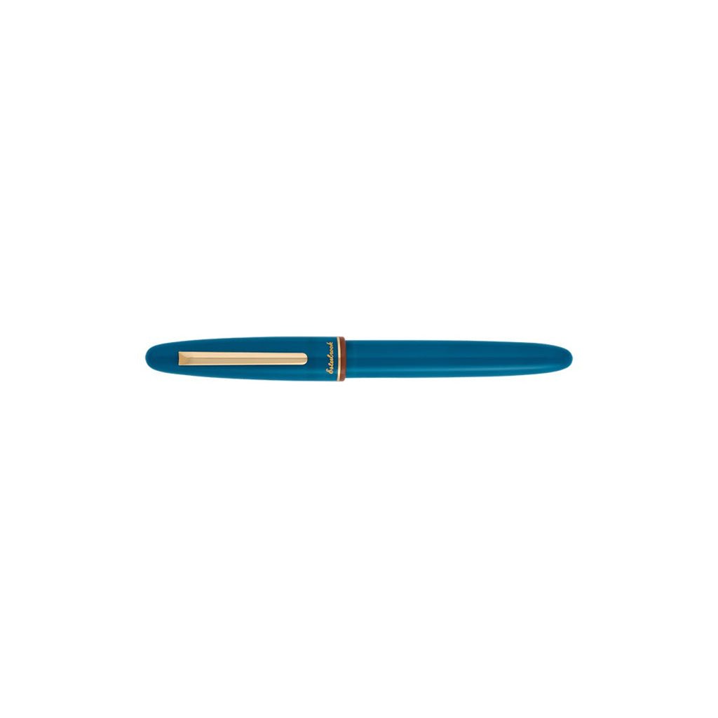 Blue pen with gold accents on a white background