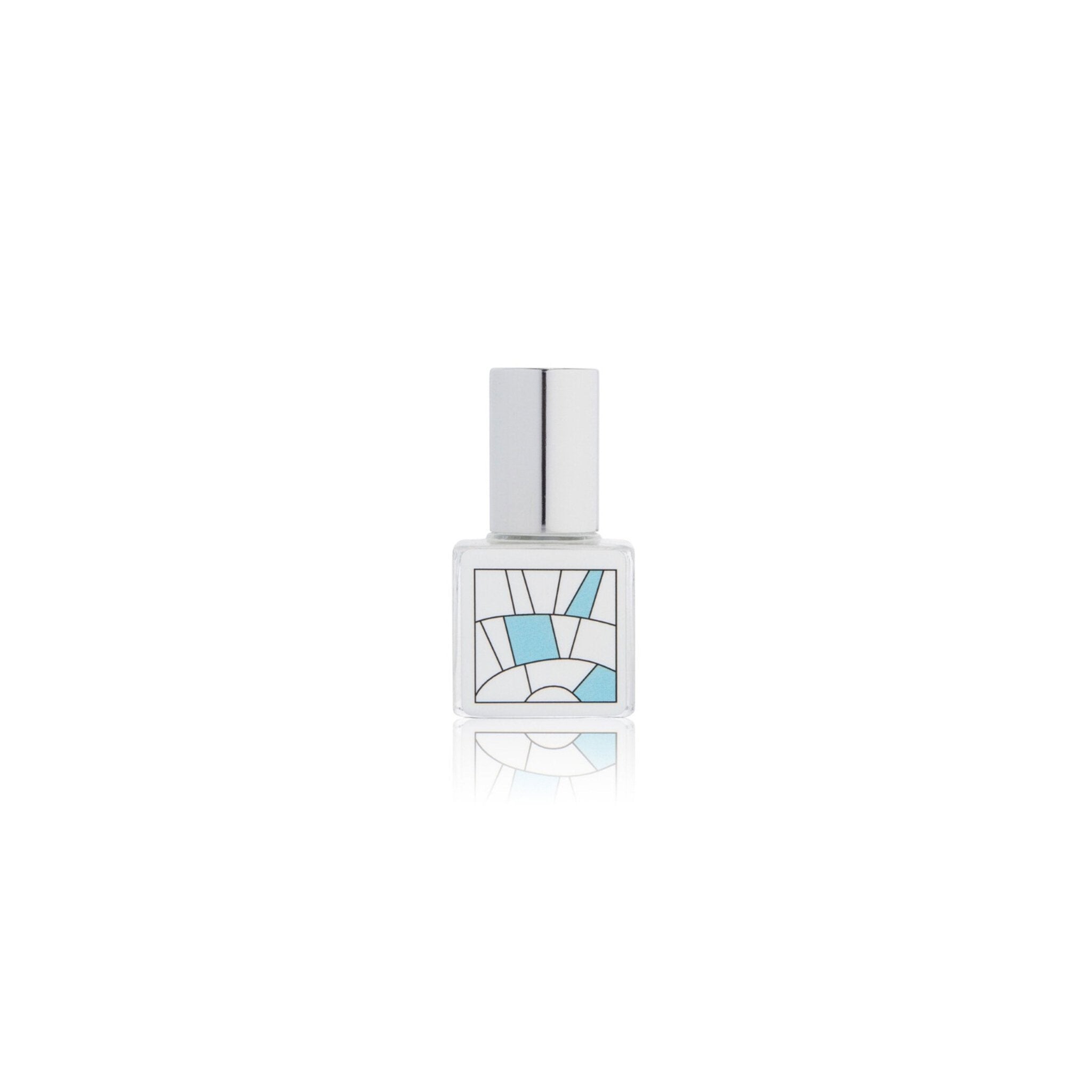 Perfume bottle with geometric design on a white background