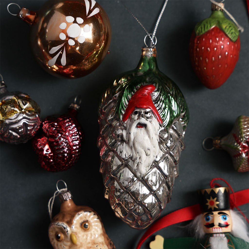 Gnome on Pinecone Glass Ornament Boston General Store