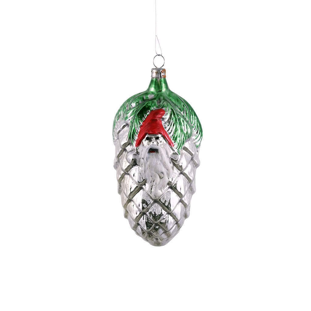 Gnome on Pinecone Glass Ornament Boston General Store
