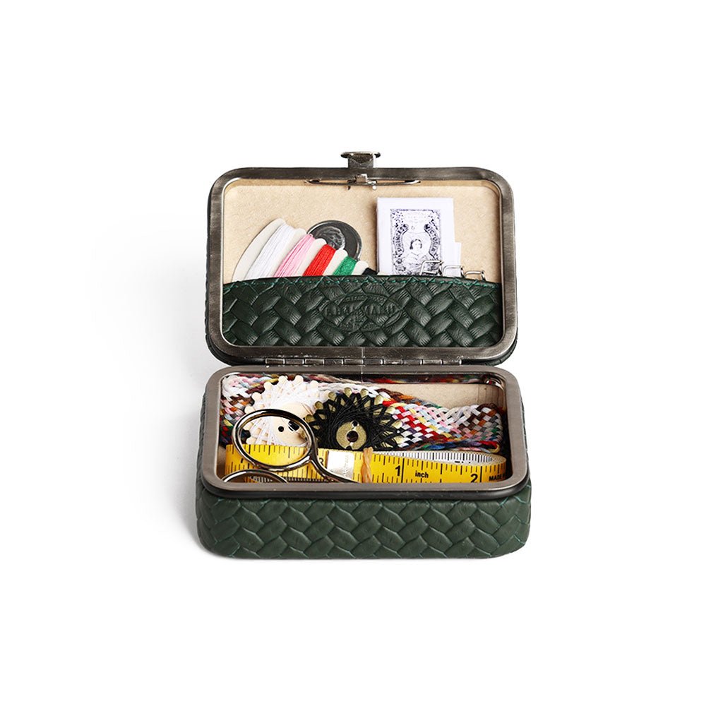 Green Leather Framed Sewing Set Boston General Store