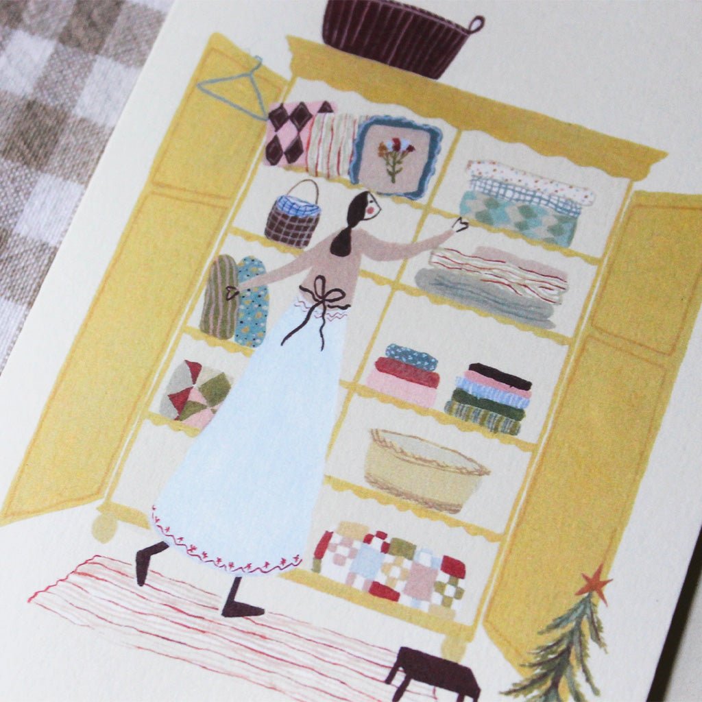 Close-up of illustrated holiday card.