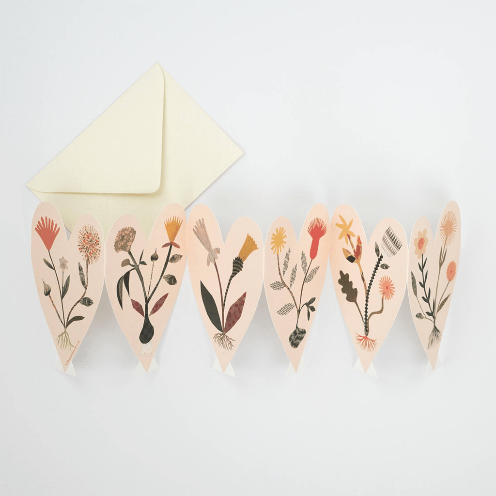 Extended Hearts Concertina featuring six floral hearts