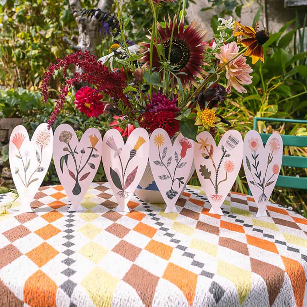 Extended Hearts Concertina Card standing up on table