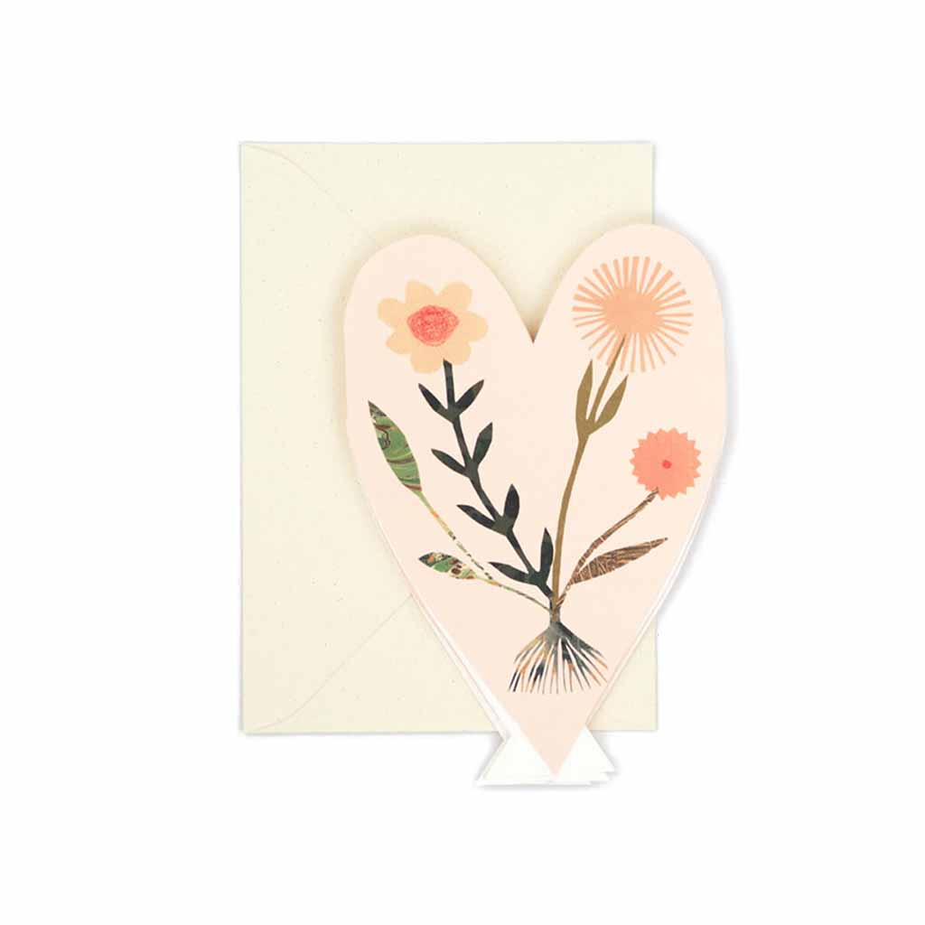 Hearts Concertina Card with floral heart with cream envelope