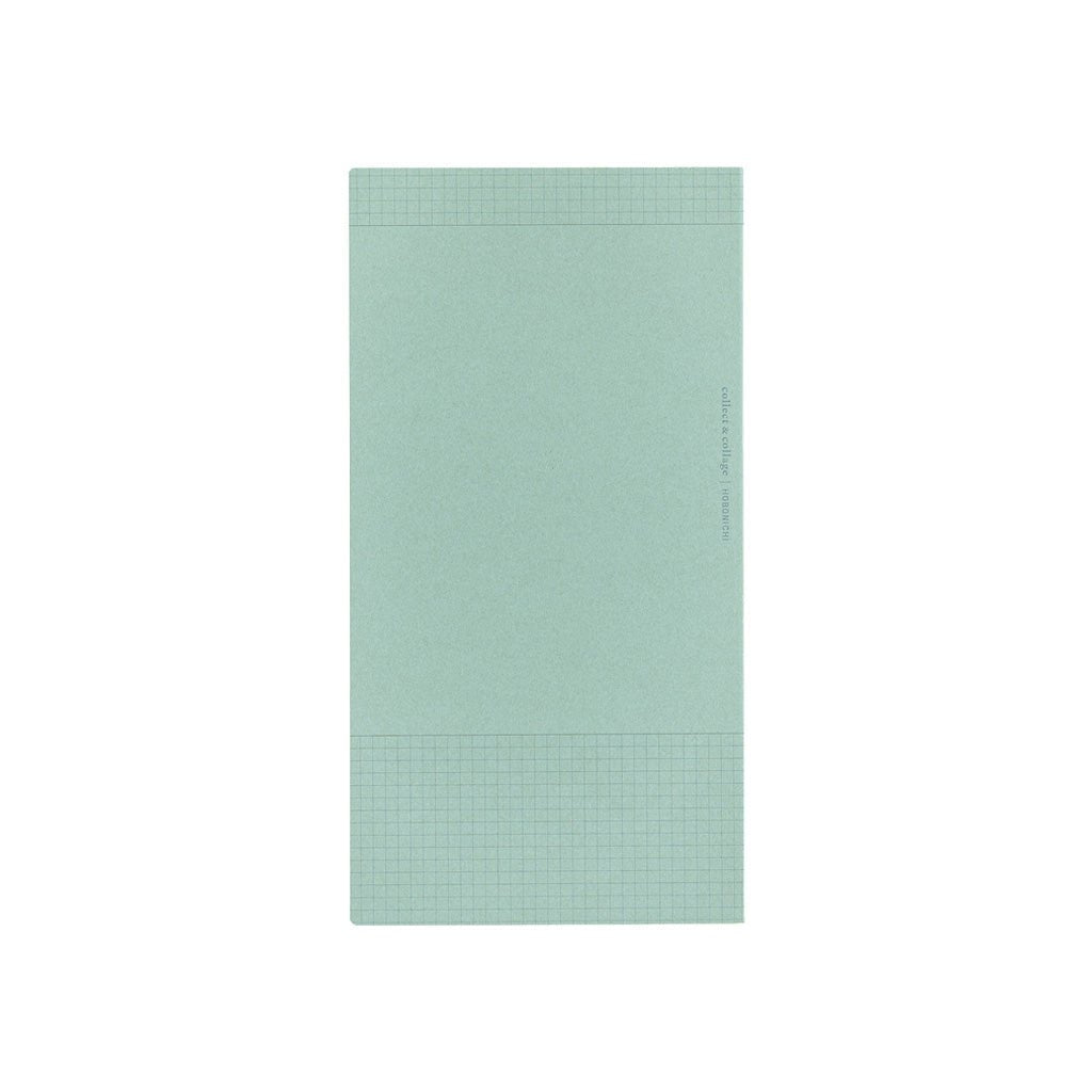 A mint green graph paper notebook with a fine grid pattern, shown flat against a solid white background.
