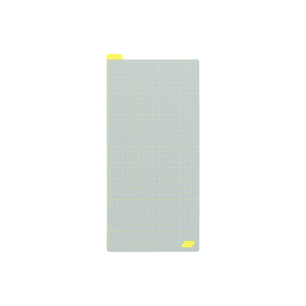 Gray Weeks sized pencil board with yellow grid against white background