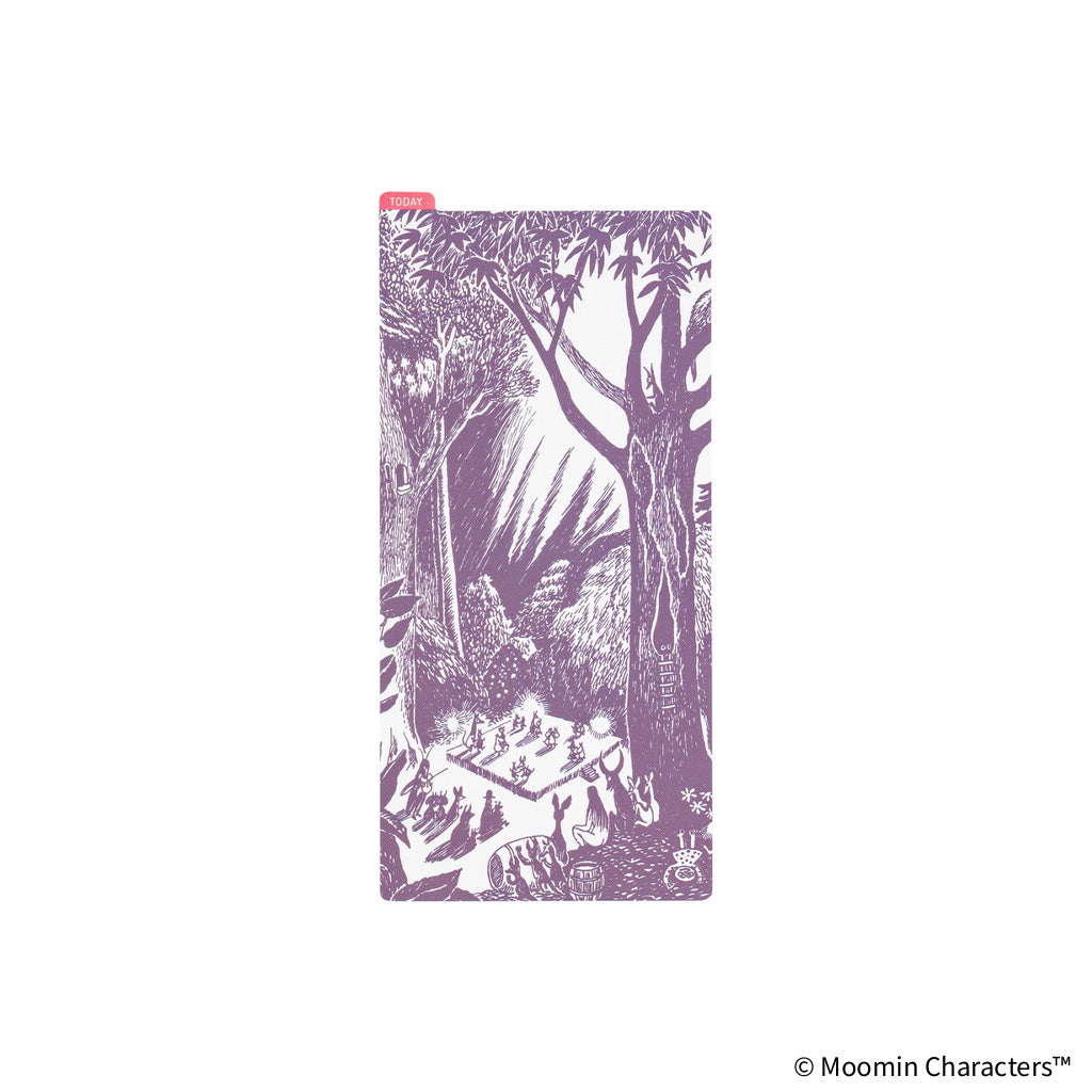 A rectangular pencil board for Hobonichi Techo Weeks with purple Moomin illustration against white background