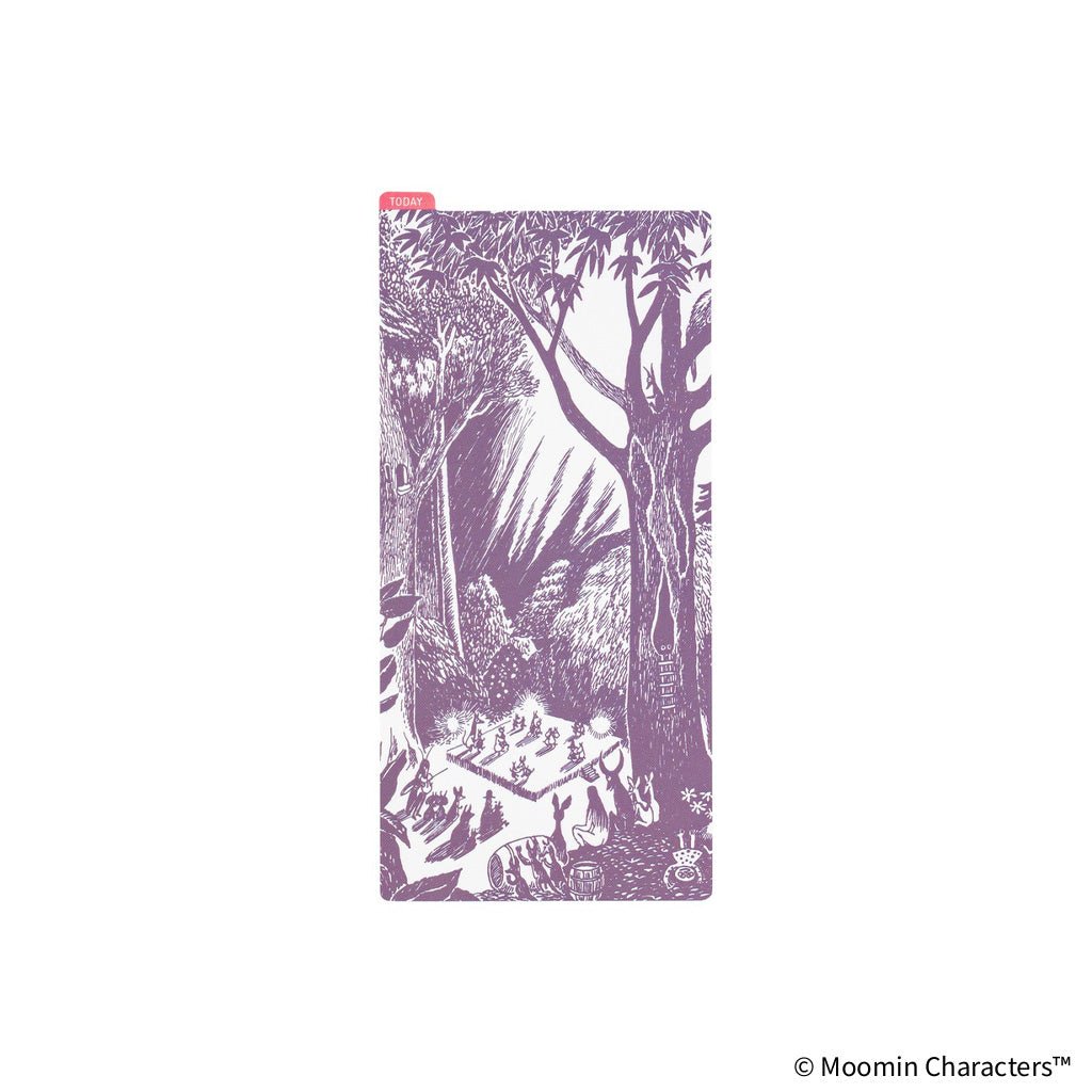 A rectangular pencil board for Hobonichi Techo Weeks with purple Moomin illustration against white background