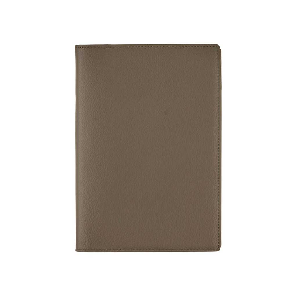 Warm gray leather cover for A5 Cousin Hobonichi Techo planner on white background
