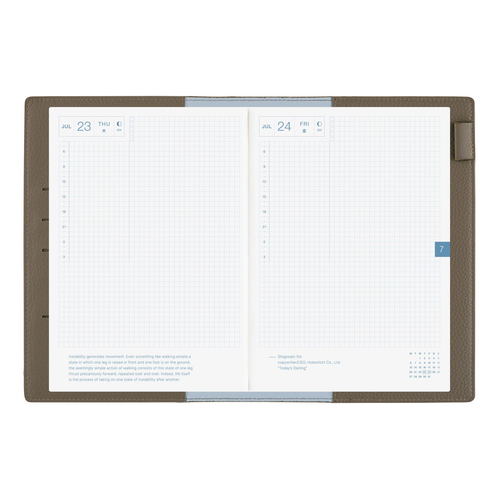 Hobonichi Techo Cousin A5 2026 - Book with Cover - Leather: Taut (Gray & Light Blue) Boston General Store