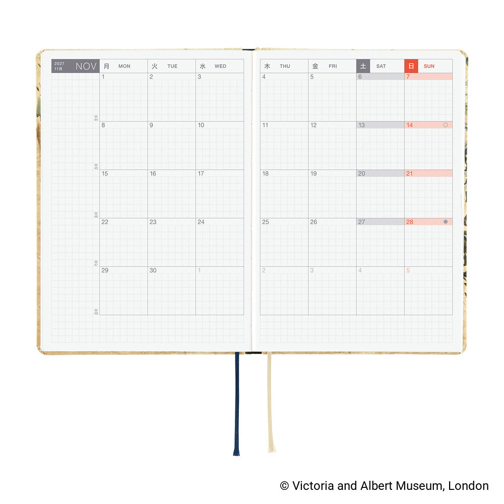 A 2027 Hobonichi A6 HON featuring a design inspired by the V&A Museum