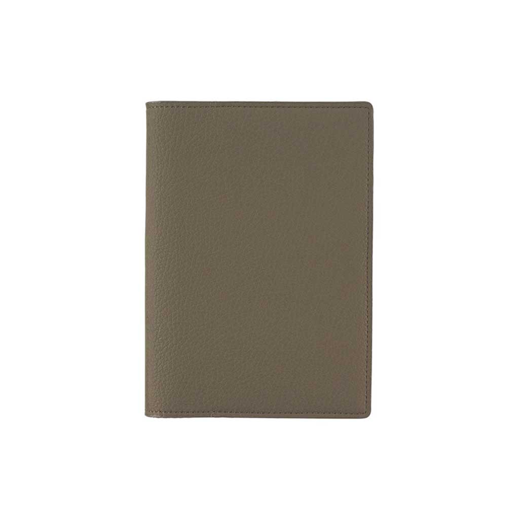Warm gray leather cover for Hobonichi Techo A6 planner on white background