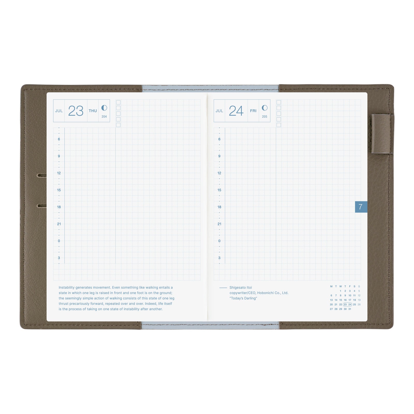 Hobonichi Techo Original A6 2026 - Book with Cover - Leather: Taut (Gray & Light Blue) Boston General Store
