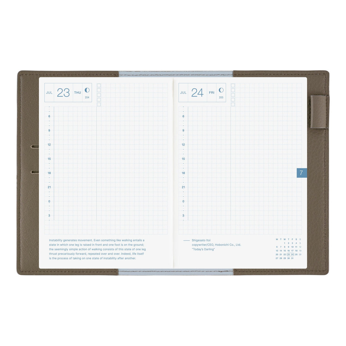 Hobonichi Techo Original A6 2026 - Book with Cover - Leather: Taut (Gray & Light Blue) Boston General Store
