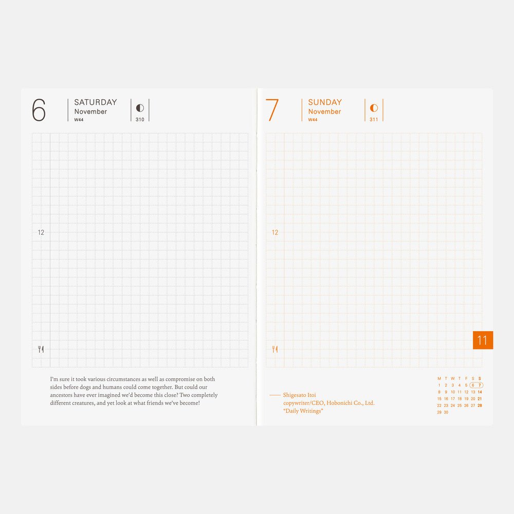 Hobonichi A6 Planner daily spread for November 6th and 7th 2027 on white background