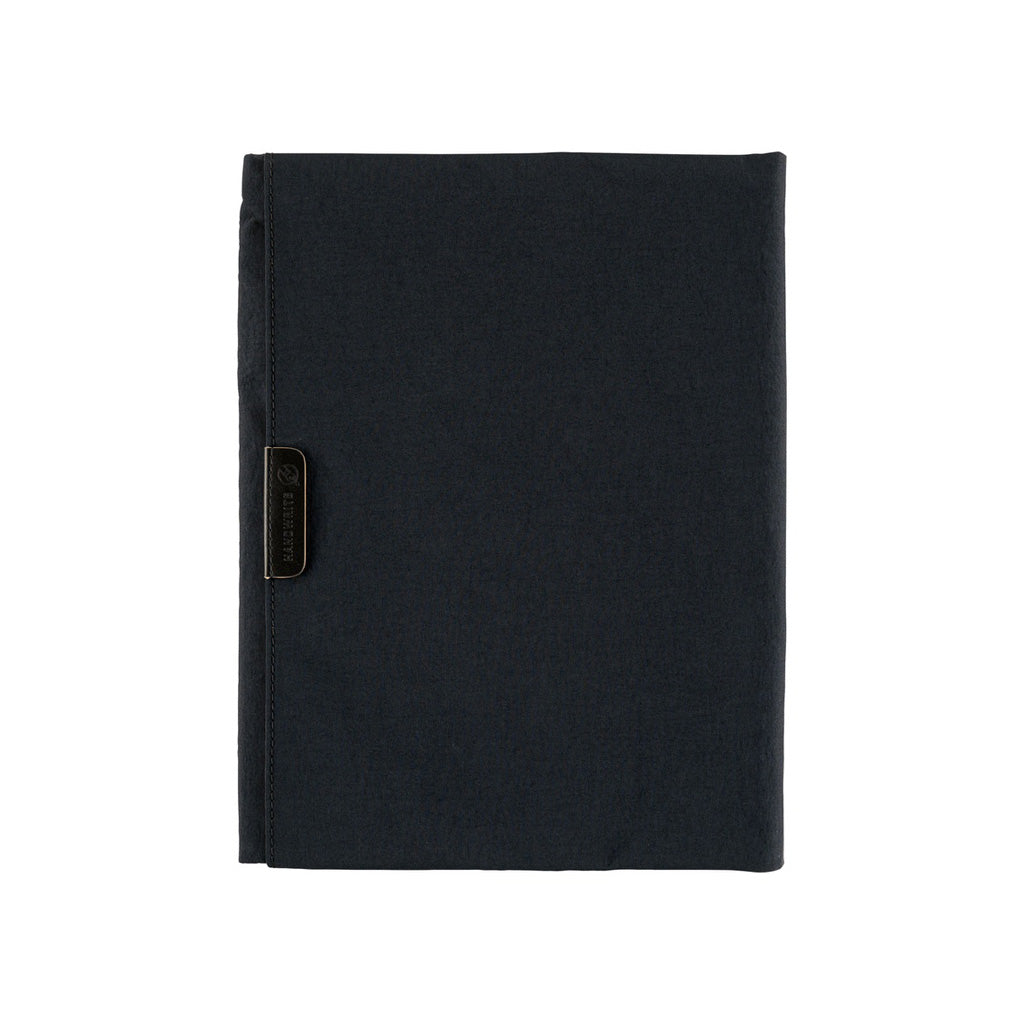 Black fabric Tragen zippered cover for Hobonichi Techo Cousin A5 planner on white background