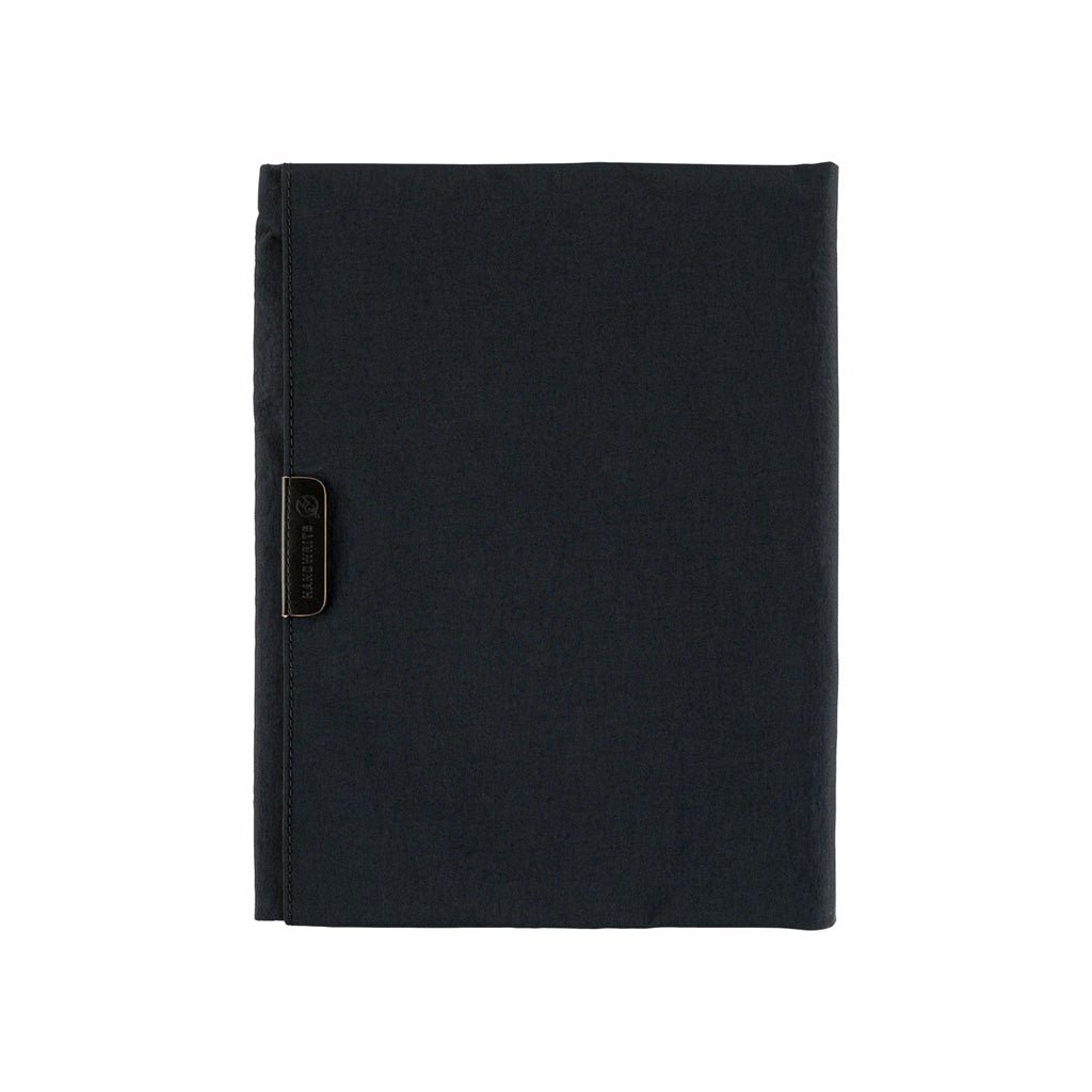 Black fabric Tragen zippered cover for Hobonichi Techo Cousin A5 planner on white background