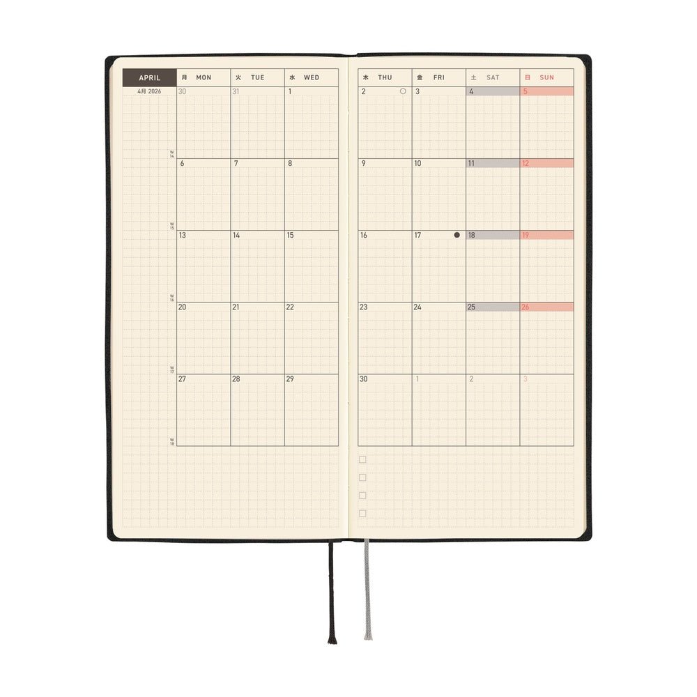 Hobonichi Techo Weeks 2026 - White Line: Black Boston General Store