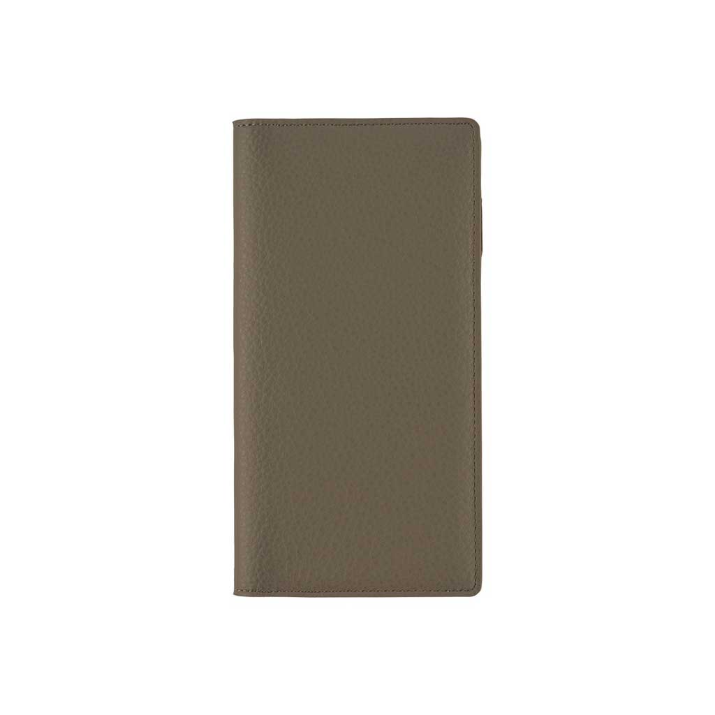 Front of warm gray leather Hobonichi Weeks cover on white background