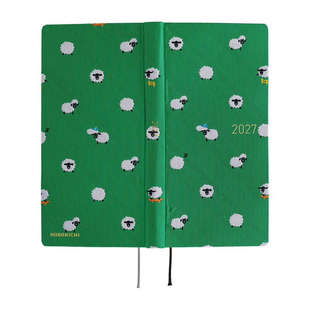 A 2027 Hobonichi Mega Weeks with a Bow & Tie cover featuring sheep.