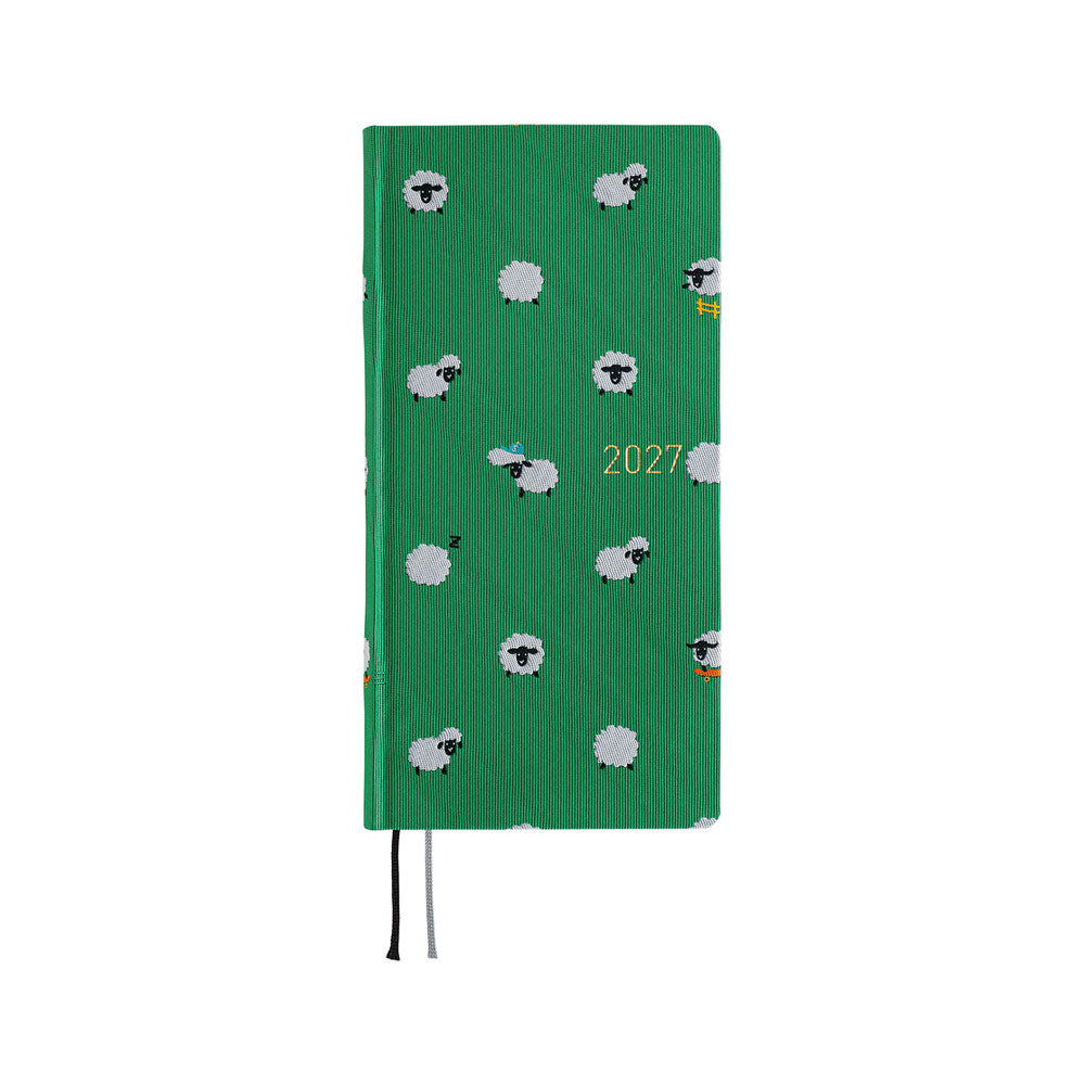 A 2027 Hobonichi Mega Weeks with a Bow & Tie cover featuring sheep.