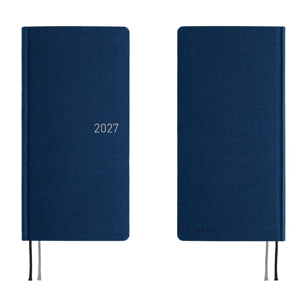 A 2027 Hobonichi Mega Weeks planner in Midnight Blue.