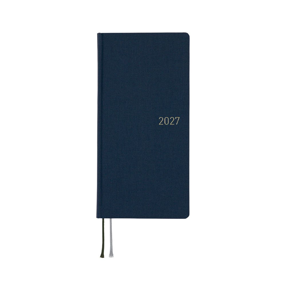 A 2027 Hobonichi Mega Weeks planner in Midnight Blue.
