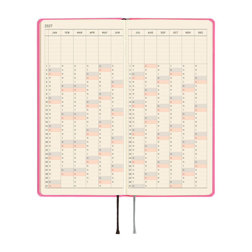 A 2027 Hobonichi Mega Weeks planner in the color Pink Sapphire.