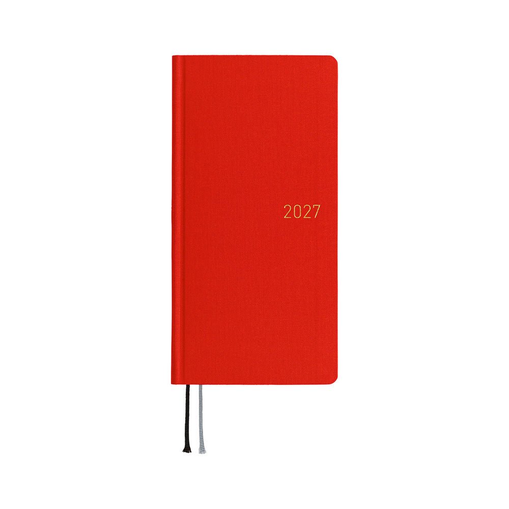 A 2027 Hobonichi Mega Weeks planner in the color Poppy Red