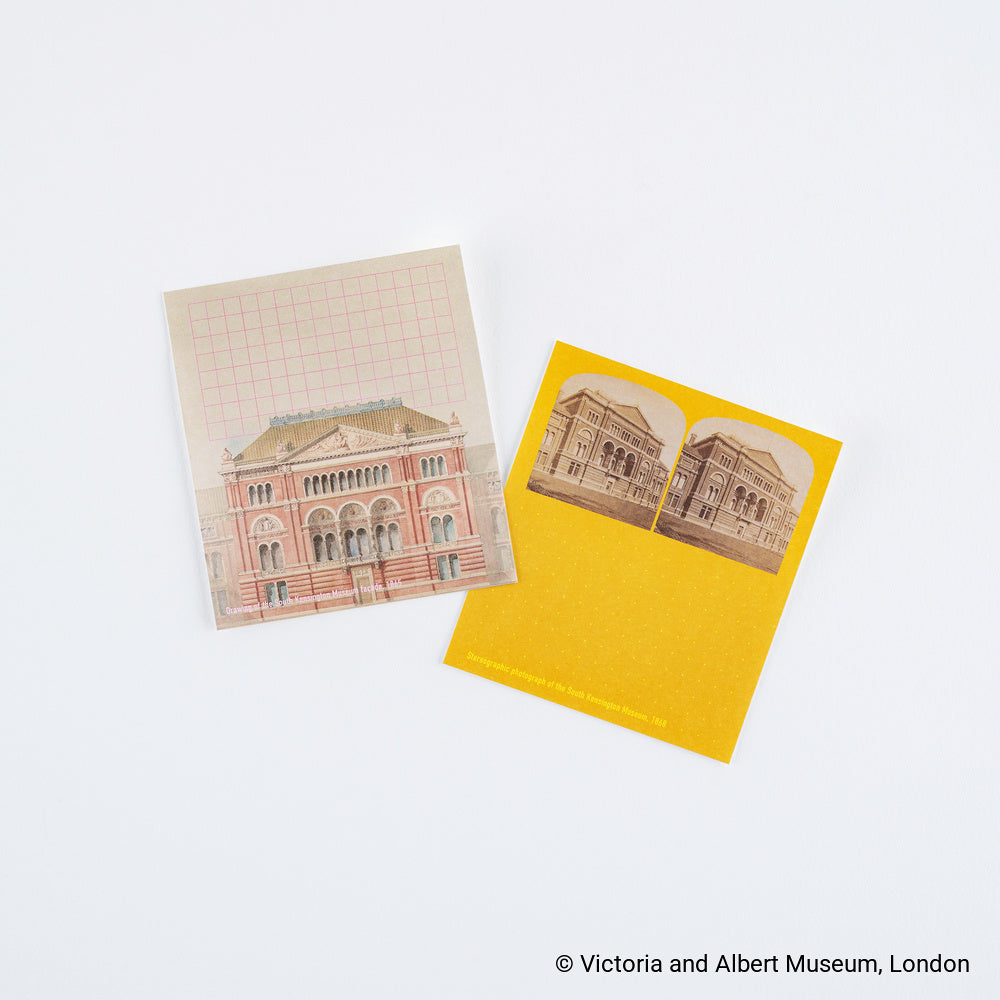 Two vintage-inspired sticky note sheets from the Victoria and Albert Museum on light background