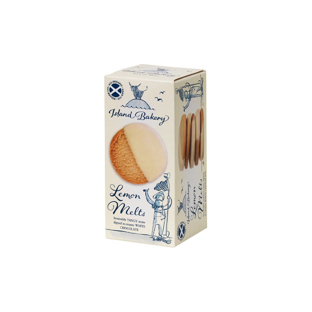 Box of Island Bakery Lemon Melt cookies at an angle.