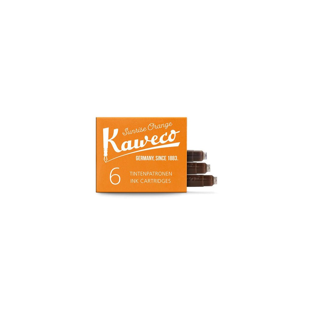 Kaweco ink cartridges packaging with orange box and cartridges on a white background
