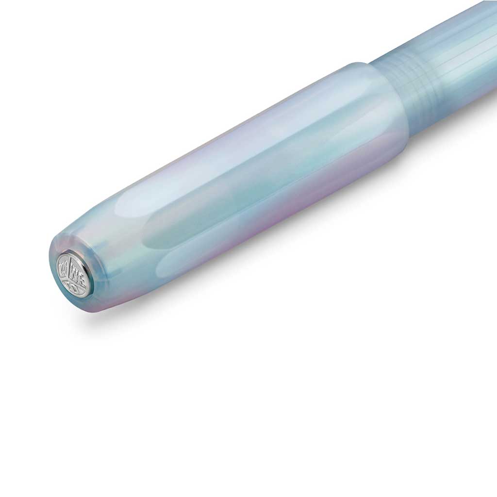 End of Iridescent Pearl Kaweco perkeo fountain pen on white background