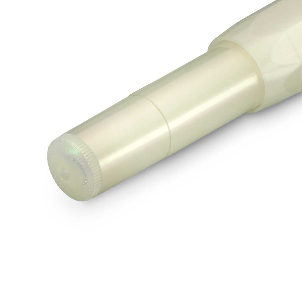 Light greenish white pen closed with silver accents on white background