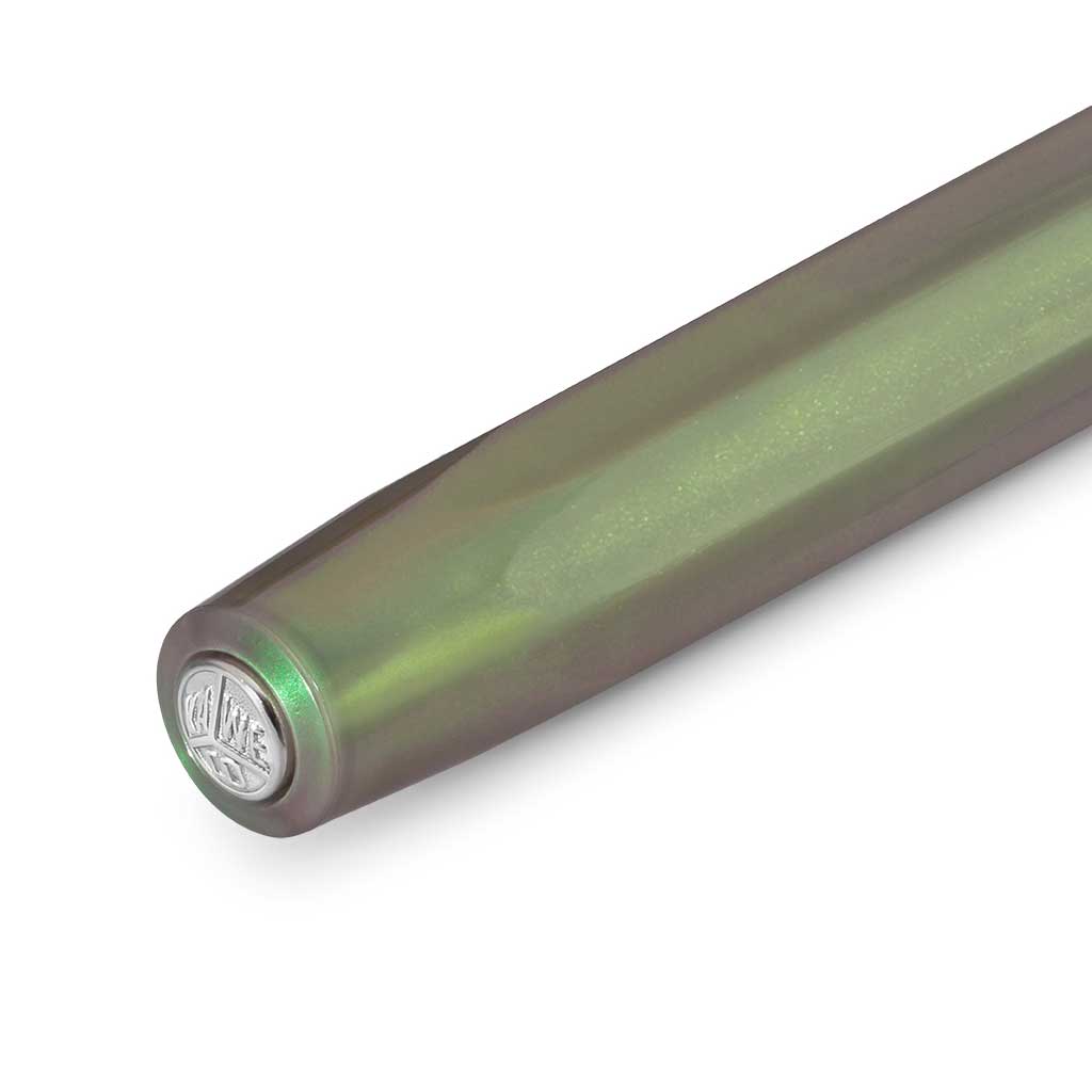 Back of dark shadow green pen on white background