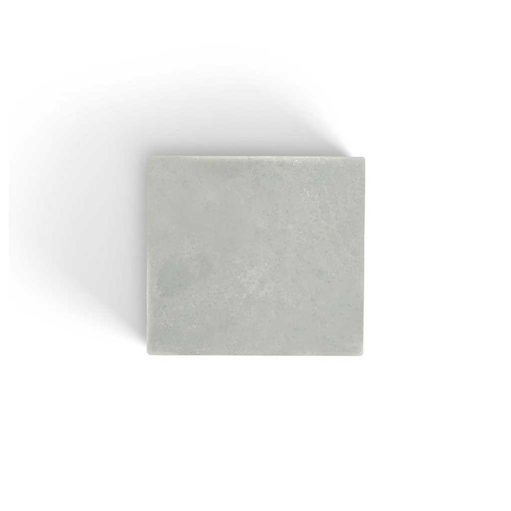 Bar of light blue green SallyeAnder Lakeshore essential soap for dry or irritated skin on white background