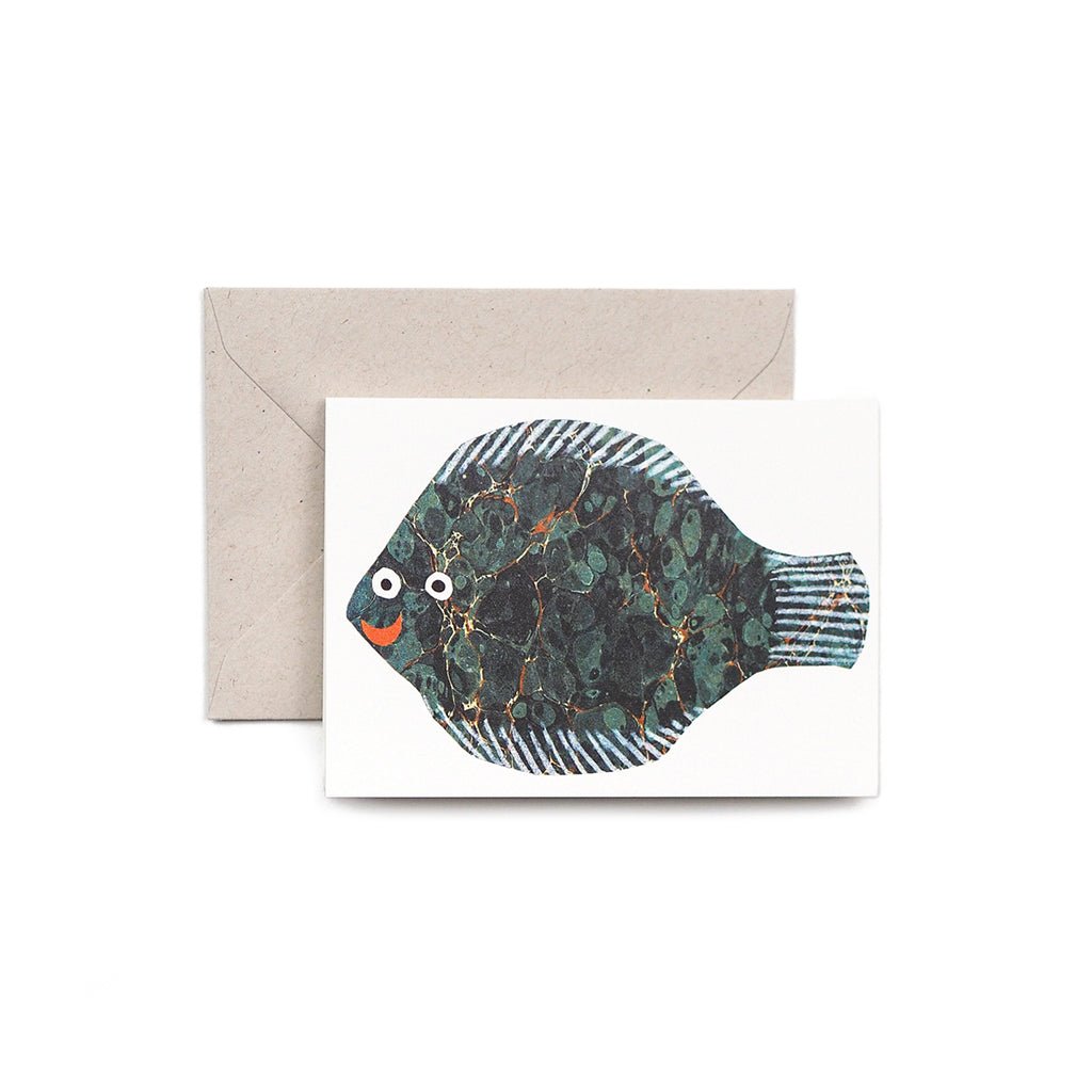 Greeting card with fish illustration and envelope on a white background