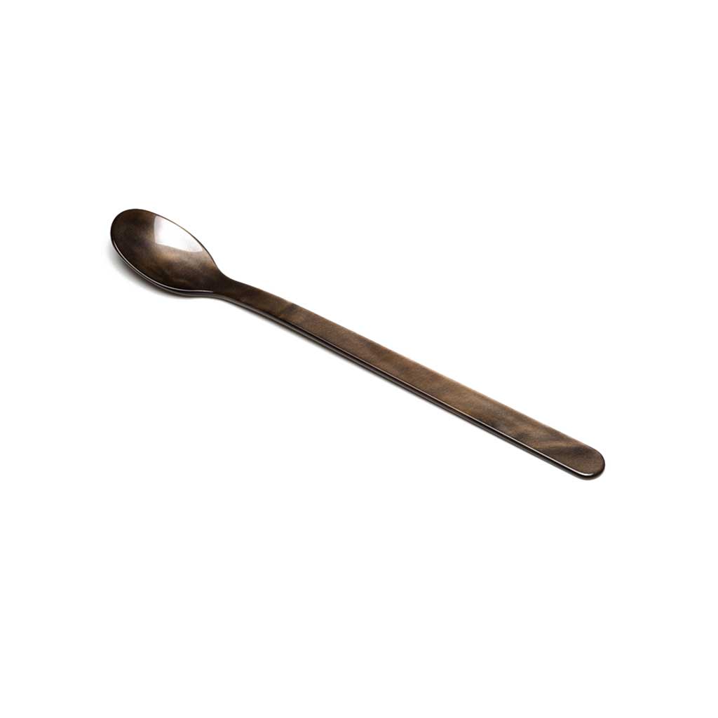 Brown acrylic long drink spoon on white background